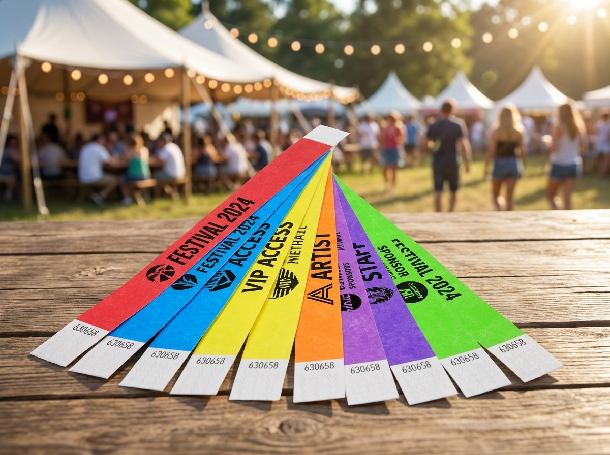 Gekleurde gepersonaliseerde Tyvek-armbanden met logo en tekst voor een festival